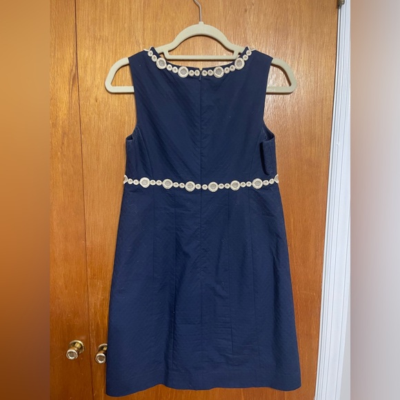 Lilly Pulitzer Rosalie Shift Dress Navy Blue and Gold Embroidery size 2 - Picture 3 of 5